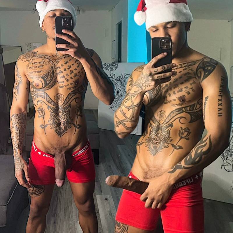 Black stud showing thick uncut foreskin